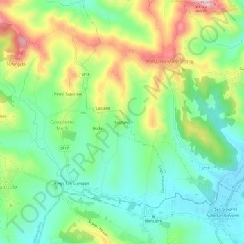 Mapa topográfico Sogliano, altitud, relieve