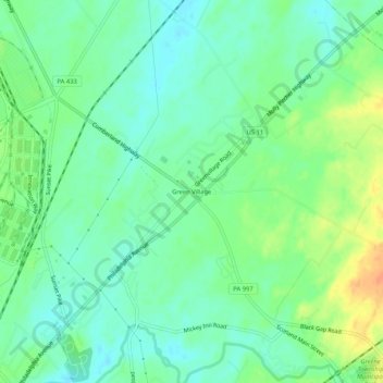 Mapa topográfico Green Village, altitud, relieve