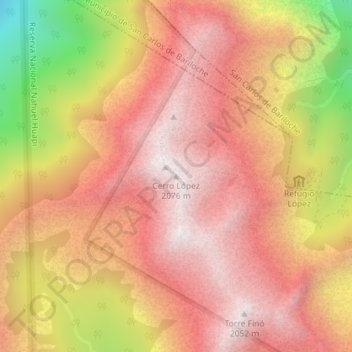 Mapa topográfico Cerro López, altitud, relieve