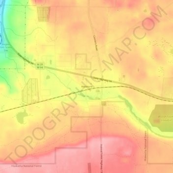 Mapa topográfico Wetmore, altitud, relieve