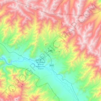 Mapa topográfico Leh, altitud, relieve