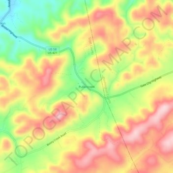 Mapa topográfico Pullontown, altitud, relieve