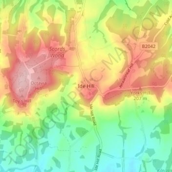 Mapa topográfico Ide Hill, altitud, relieve