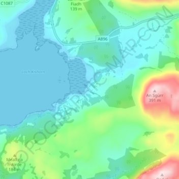 Mapa topográfico Achintraid, altitud, relieve