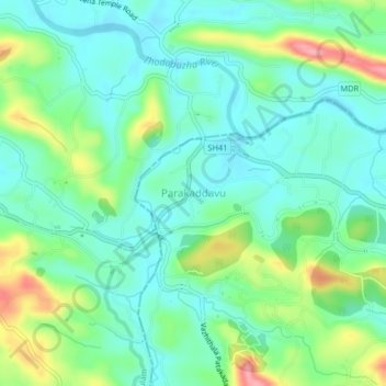 Mapa topográfico Parakaddavu, altitud, relieve
