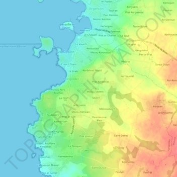 Mapa topográfico Spernoc, altitud, relieve