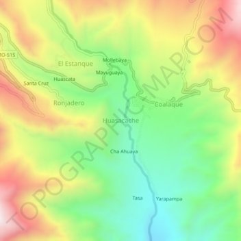 Mapa topográfico Huasacache, altitud, relieve