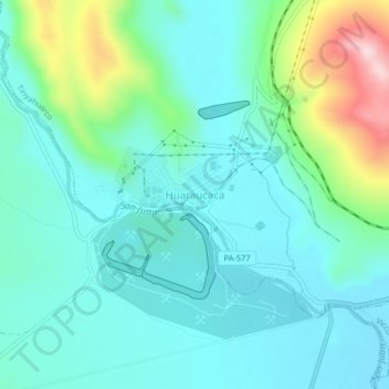Mapa topográfico Huaraucaca, altitud, relieve
