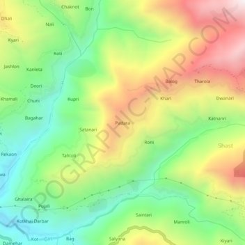 Mapa topográfico Padara, altitud, relieve