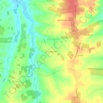 Mapa topográfico Chez les Bonnets, altitud, relieve