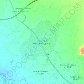 Mapa topográfico Tamansourt, altitud, relieve