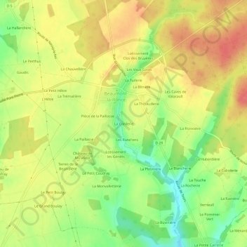 Mapa topográfico La Corderie, altitud, relieve