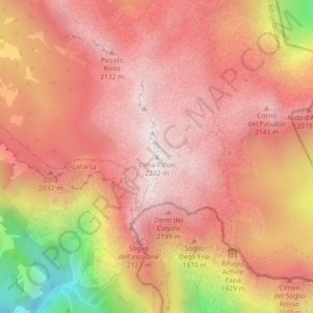 Mapa topográfico Cima Palon, altitud, relieve