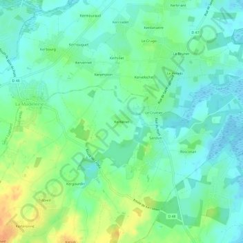 Mapa topográfico Kerbénet, altitud, relieve