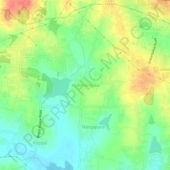 Mapa topográfico Hulimangala, altitud, relieve