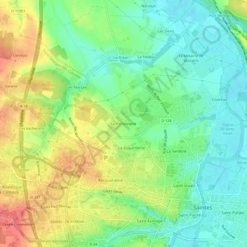 Mapa topográfico La Pichonnerie, altitud, relieve