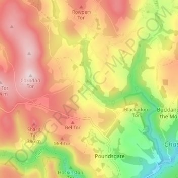 Mapa topográfico Ponsworthy, altitud, relieve