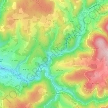 Mapa topográfico Leygat, altitud, relieve