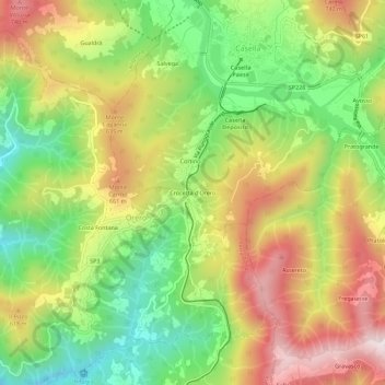 Mapa topográfico Crocetta d'Orero, altitud, relieve