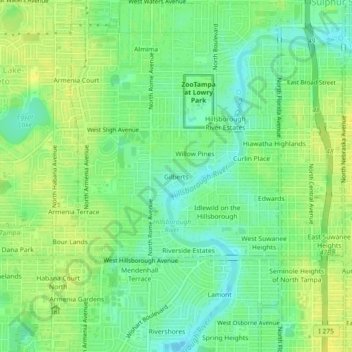 Mapa topográfico Gilberts, altitud, relieve