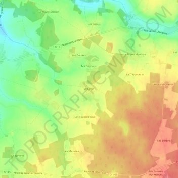 Mapa topográfico Malvrain, altitud, relieve