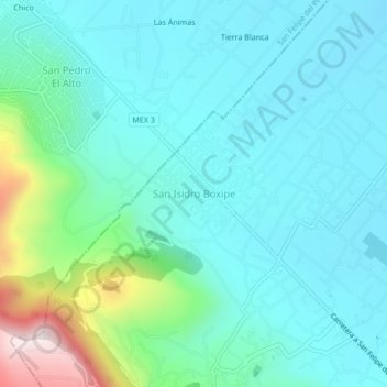 Mapa topográfico San Isidro Boxipe, altitud, relieve