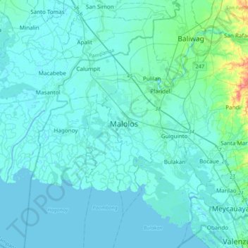 Mapa topográfico Malolos, altitud, relieve