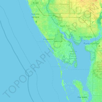 Mapa topográfico Knight Island, altitud, relieve