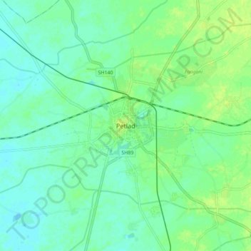 Mapa topográfico Petlad, altitud, relieve