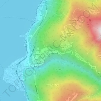 Mapa topográfico Vestreno, altitud, relieve