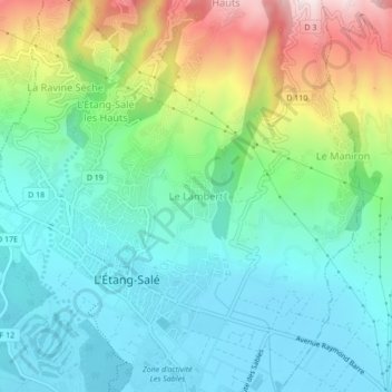 Mapa topográfico Le Lambert, altitud, relieve