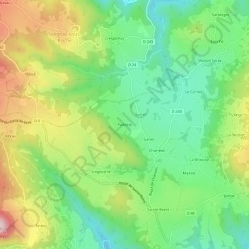 Mapa topográfico Paillette, altitud, relieve