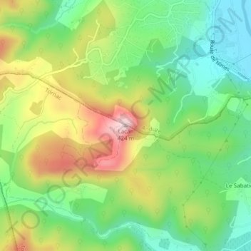 Mapa topográfico Lacan, altitud, relieve
