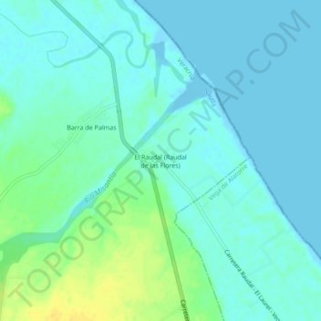 Mapa topográfico El Raudal (Raudal de las Flores), altitud, relieve