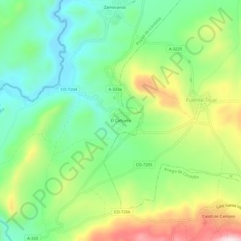 Mapa topográfico El Cañuelo, altitud, relieve