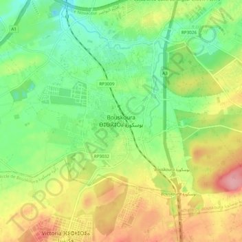 Mapa topográfico Bouskoura, altitud, relieve