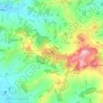 Mapa topográfico Monte Bosso, altitud, relieve