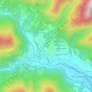 Mapa topográfico Ciarena, altitud, relieve