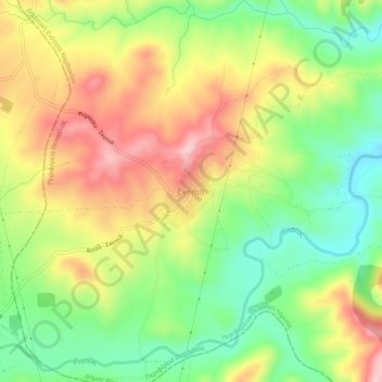 Mapa topográfico Skopia, altitud, relieve