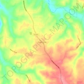 Mapa topográfico Forest Grove, altitud, relieve