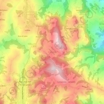 Mapa topográfico Crocette, altitud, relieve