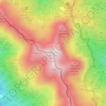 Mapa topográfico Monte Prado, altitud, relieve