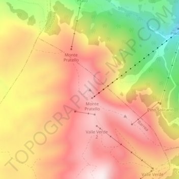 Mapa topográfico Monte Pratello, altitud, relieve