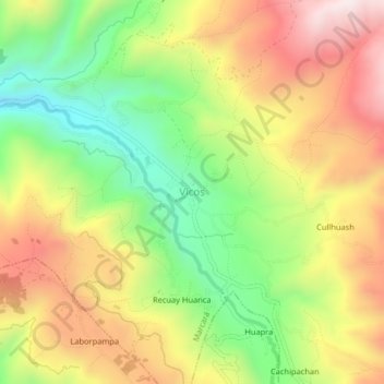 Mapa topográfico Vicos, altitud, relieve