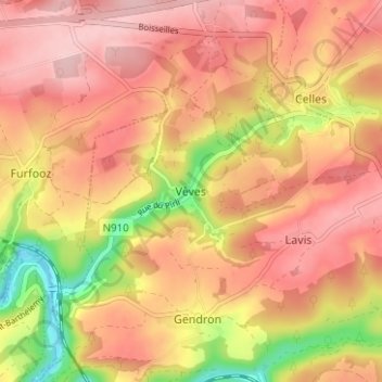 Mapa topográfico Vêves, altitud, relieve