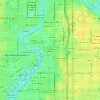 Mapa topográfico West Suwanee Heights, altitud, relieve