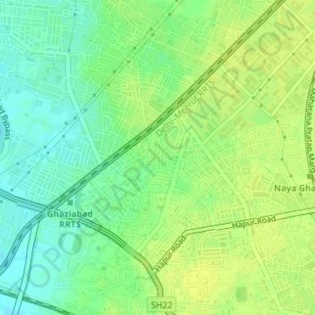 Mapa topográfico Patel Nagar, altitud, relieve