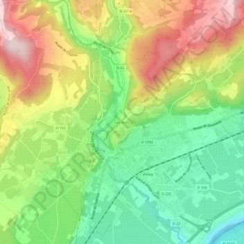 Mapa topográfico Les Ayes, altitud, relieve