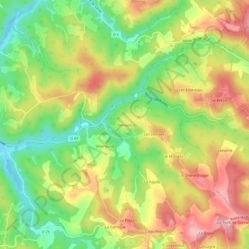 Mapa topográfico Ventajol, altitud, relieve