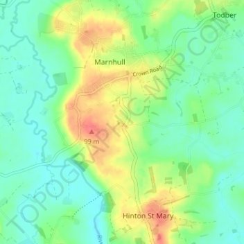 Mapa topográfico Walton Elm, altitud, relieve